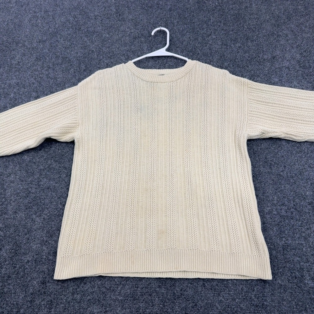 Vintage Eddie Bauer Sweater Mens S Cream Cotton Ribbed Cable Knit Gorpcore